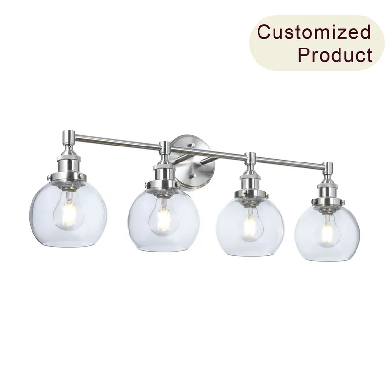 Bathroom Vanity Light Fixture, 4-Light, Brushed Nickel with Glass Globe Shades XB-W1256-4-BN — XiNBEi Lighting LED Wall Lights 60.0W 