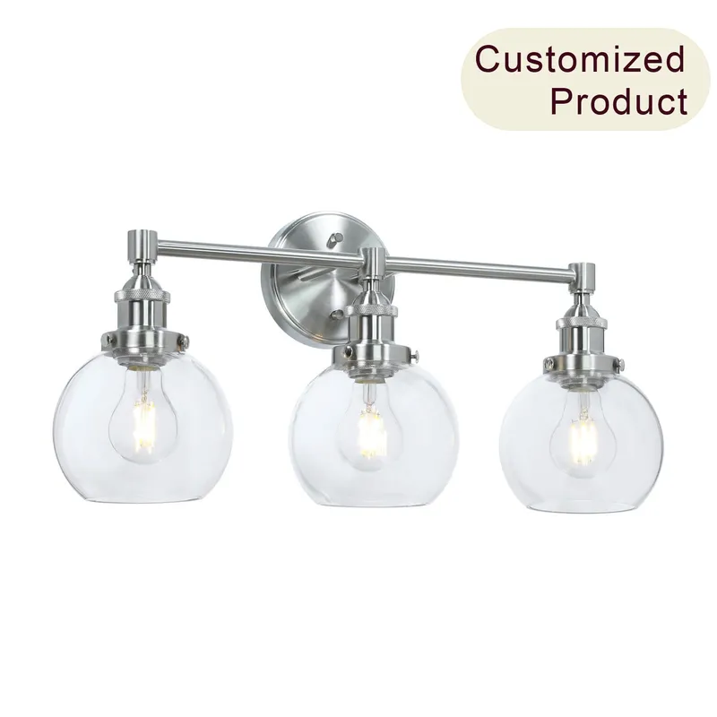 Bathroom Vanity Light Fixture, 3-Light, Glass Globe Shades, Brushed Nickel XB-W1256-3-BN — XiNBEi Lighting LED Wall Lights 60.0W 
