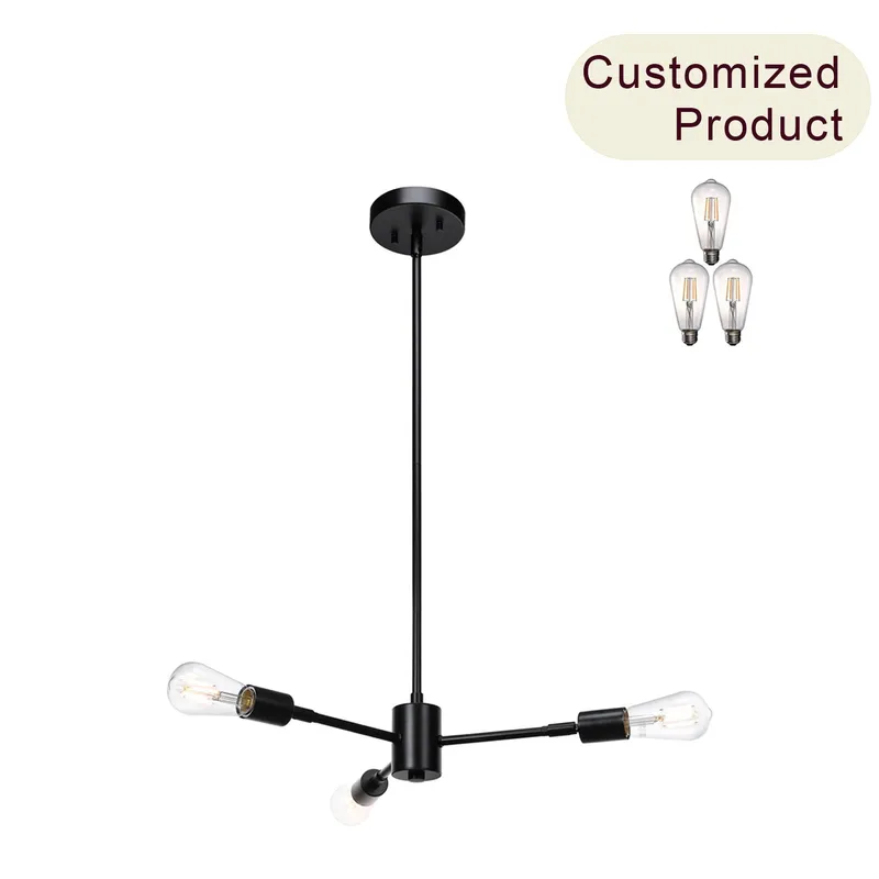 Sputnik Chandelier, 3-Light Industrial Black Pendant Light with LED Bulbs XB-P1245-3-MBK-LED — XiNBEi Lighting LED Pendant Lights 6.2W 2700K
