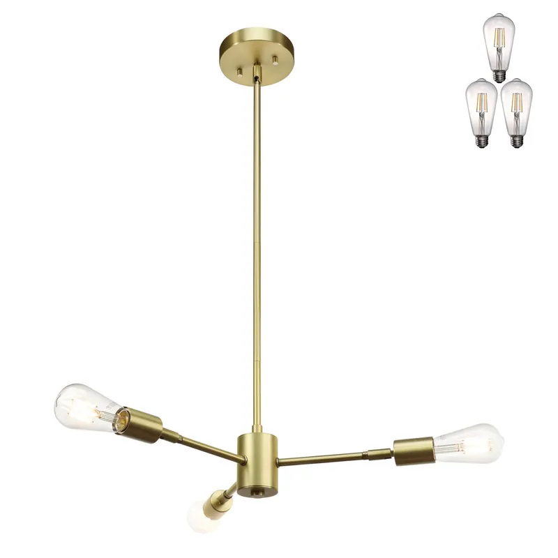 3-Light Sputnik Chandelier, Brass Finish, Adjustable Arms, Pendant Light Fixture XB-P1245-3-SB-LED — XiNBEi Lighting LED Pendant Lights 10.0W 