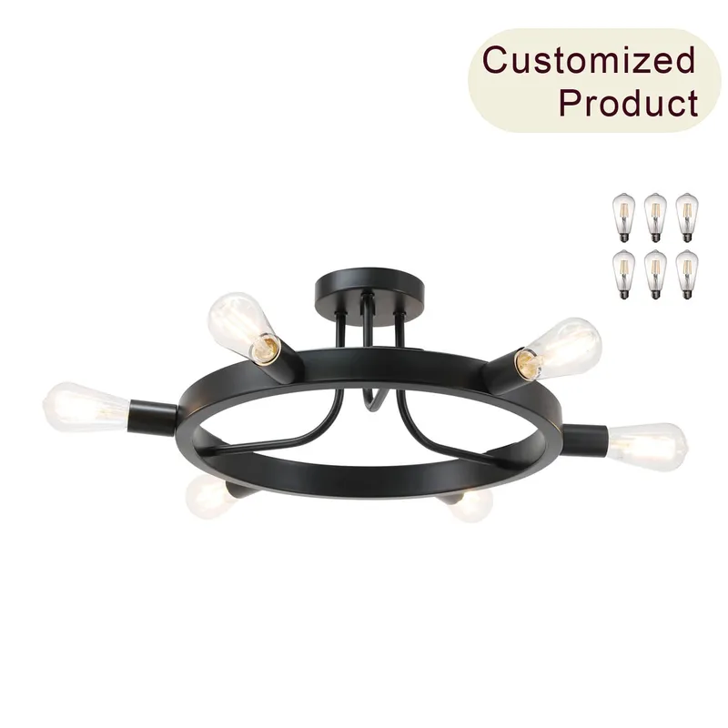 Semi Flush Mount Ceiling Light, 6-Light Ring Chandelier, Matte Black, Bulbs Included XB-SF1243-6-MBK-LED — XiNBEi Lighting LED Pendant Lights  