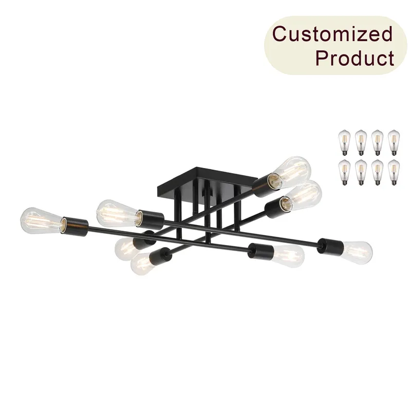 Sputnik Chandelier, 8-Light Semi Flush Mount Ceiling Light, Black with LED Bulbs XB-SF1242-8-MBK-LED — XiNBEi Lighting LED Pendant Lights  