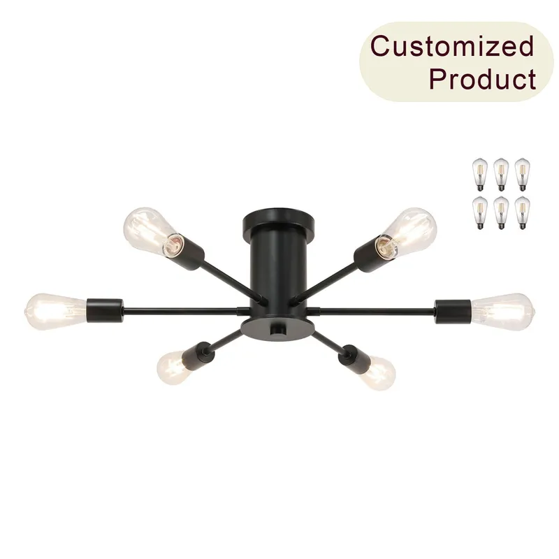 6-Light Semi Flush Mount Sputnik Ceiling Light Fixture, Matte Black with LED Bulbs XB-SF1241-6-MBK-LED — XiNBEi Lighting LED Ceiling Lights  