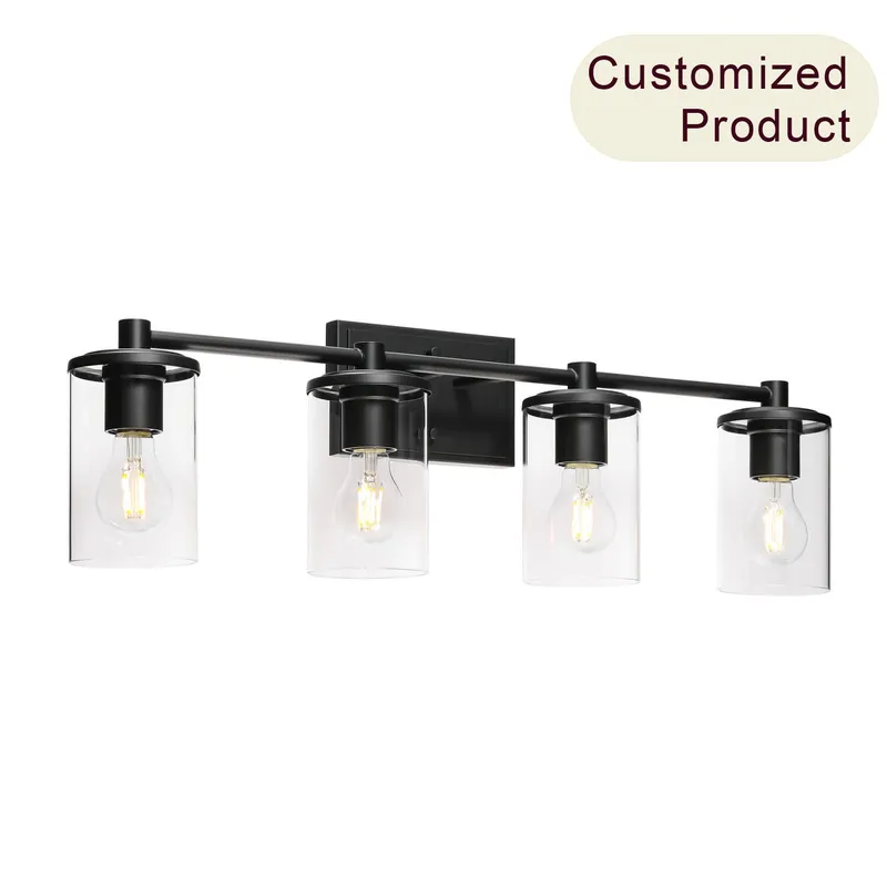 Modern Bathroom Vanity Light Fixture, 4-Light, Black with Clear Glass Shades XB-W1240-4-MB — XiNBEi Lighting LED Wall Lights 60.0W 