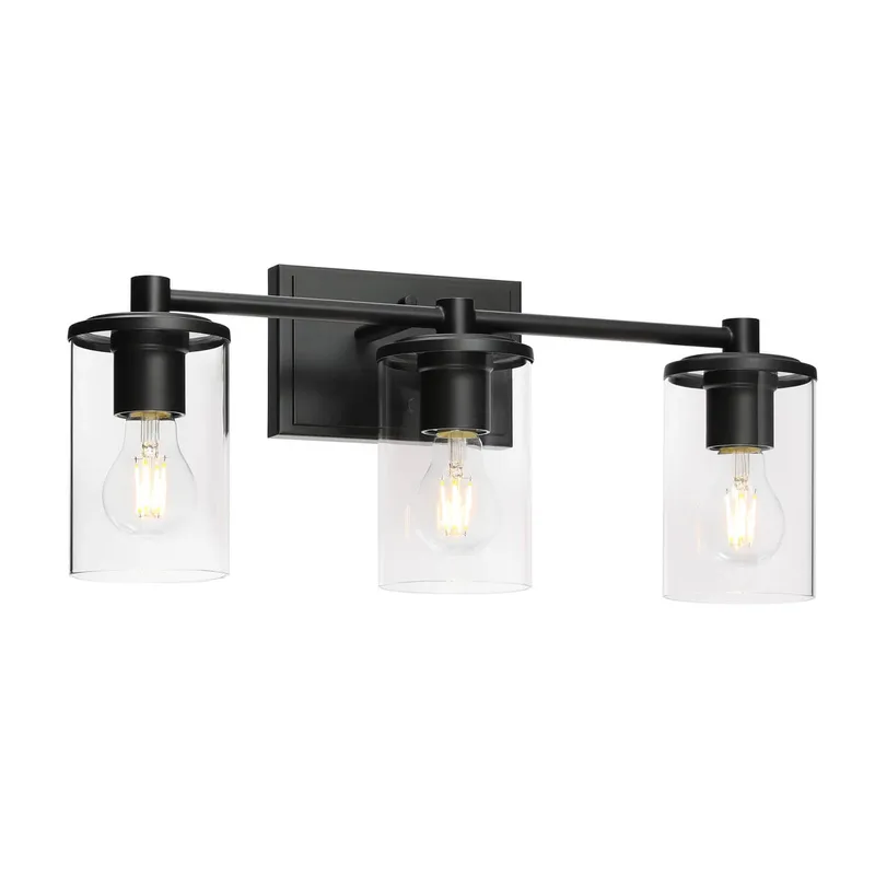 Bathroom Vanity Light, Modern Indoor Black 3 Light Wall Light with Glass XB-W1240-3-MB — XiNBEi Lighting LED Wall Lights 60.0W 