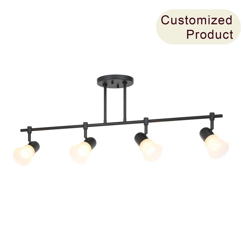 Modern Track Light Fixture, 4-Light Black Kitchen Island Lighting, Glass Shades XB-TR1235-4-MB — XiNBEi Lighting LED Track Lights  