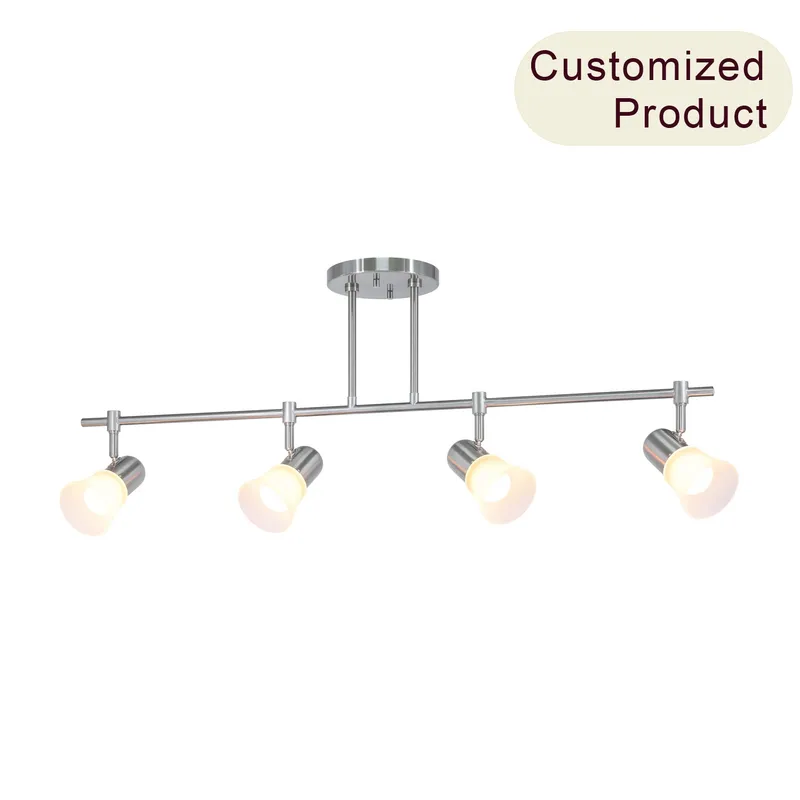 Track Lighting, 4-Light Ceiling Mount, Brushed Nickel, Frosted Glass Shades XB-TR1235-4-BN — XiNBEi Lighting LED Ceiling Lights 60.0W 