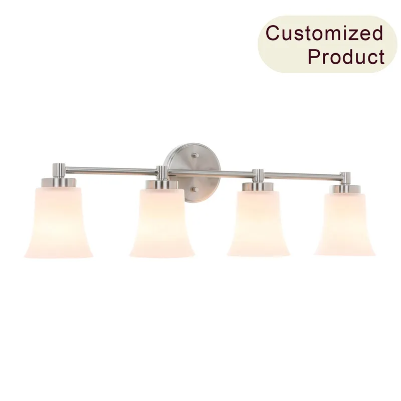 4-Light Bathroom Vanity Light Fixture, Brushed Nickel, Milk Glass Bell Shades XB-W1235-4-BN — XiNBEi Lighting LED Wall Lights 60.0W 