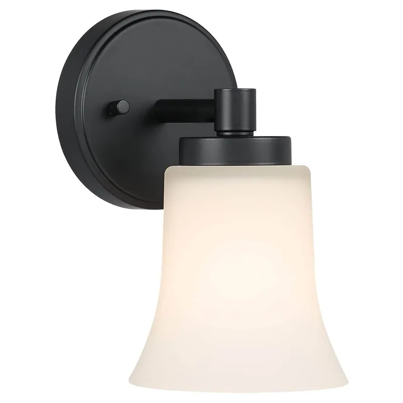 Black Glass Wall Sconce, 1-Light Vanity Light Fixture for Bathroom and Hallway XB-W1235-1-MB — XiNBEi Lighting LED Wall Lights 60.0W 