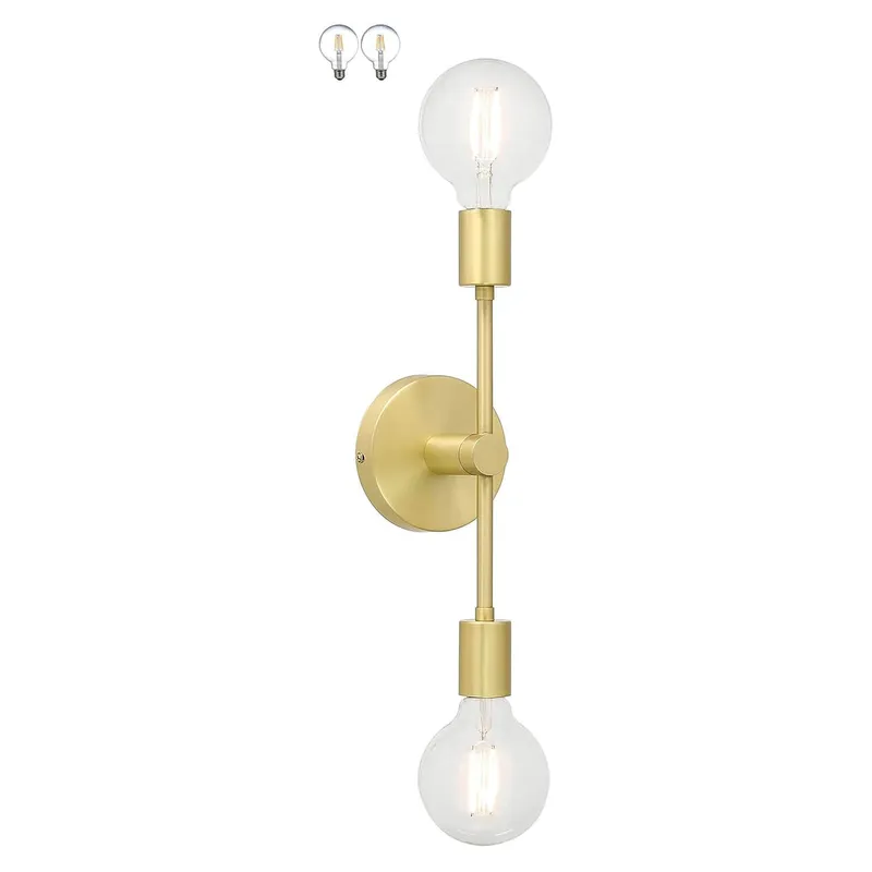 Double Light Satin Brass Vanity Sconce with LED Bulb XB-W1234-2-SB-G30 — XiNBEi Lighting LED Wall Lights 6.2W 