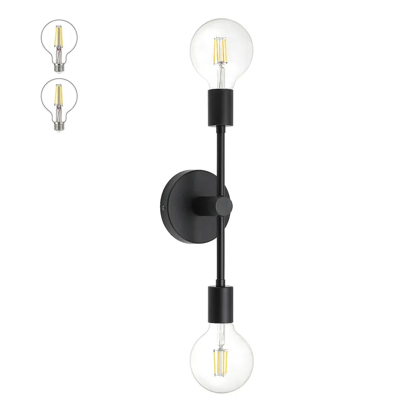 2-Light Black Bathroom Vanity Wall Sconce with LED Bulbs XB-W1234-2-MB-G30 — XiNBEi Lighting LED Wall Lights 6.2W 