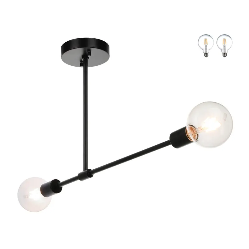 Sputnik Semi Flush Mount Ceiling Light, 2-Light, Matte Black with LED Bulbs XB-SF1234-2-MBK-G30-1 — XiNBEi Lighting LED Ceiling Lights 10.0W 