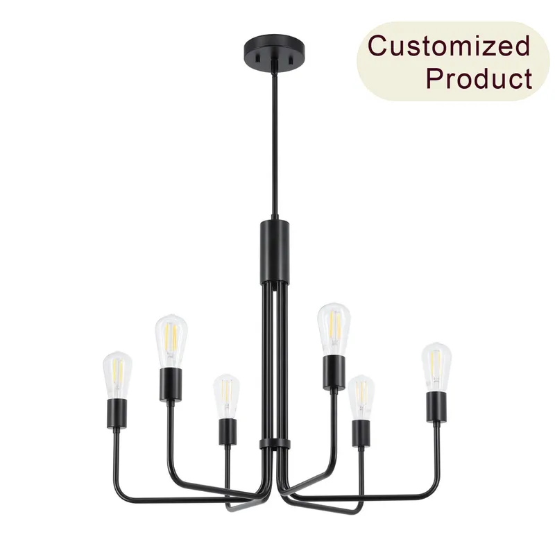 6-Light Chandelier, Black Pendant Ceiling Light, Living and Dining Room Lighting XB-C1234-6-MBK — XiNBEi Lighting LED Pendant Lights  