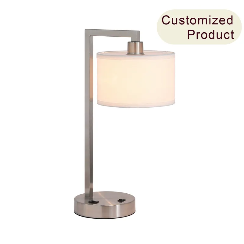 Table Lamp with USB Port, Brushed Nickel, White Fabric Shade, Desk Light for Bedroom XB-TL1231-BN — XiNBEi Lighting LED General Lighting 60.0W 