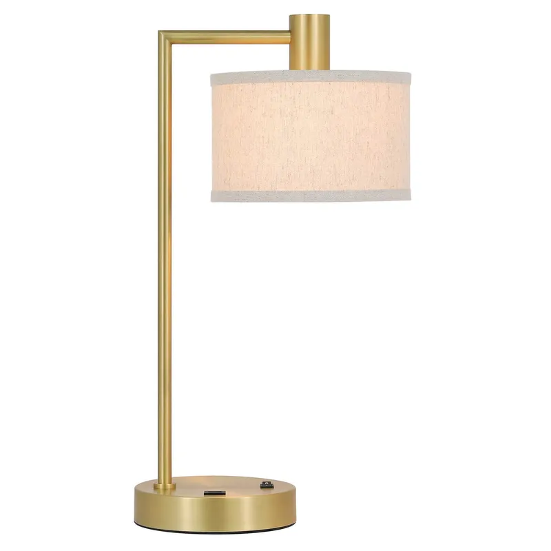 Table Lamp with USB Port, Fabric Shade, Satin Brass, Bedside Desk Lamp for Bedroom XB-TL1230-SB — XiNBEi Lighting LED General Lighting 60.0W 