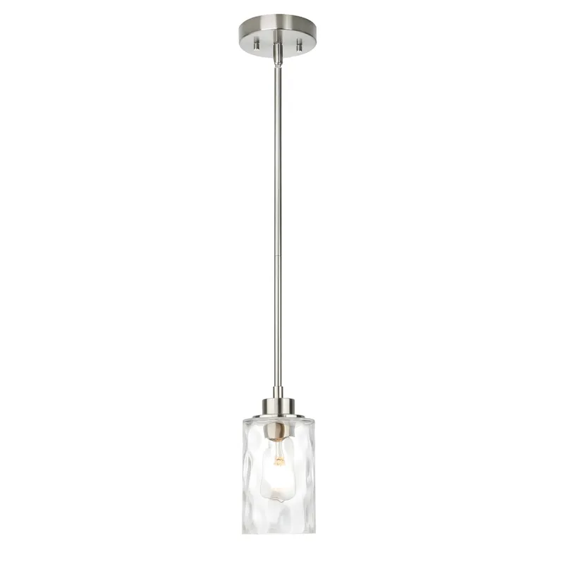 Modern Mini Pendant Light with Clear Hammered Glass Shade, Brushed Nickel XB-P1227-BN — XiNBEi Lighting LED Pendant Lights 60.0W 