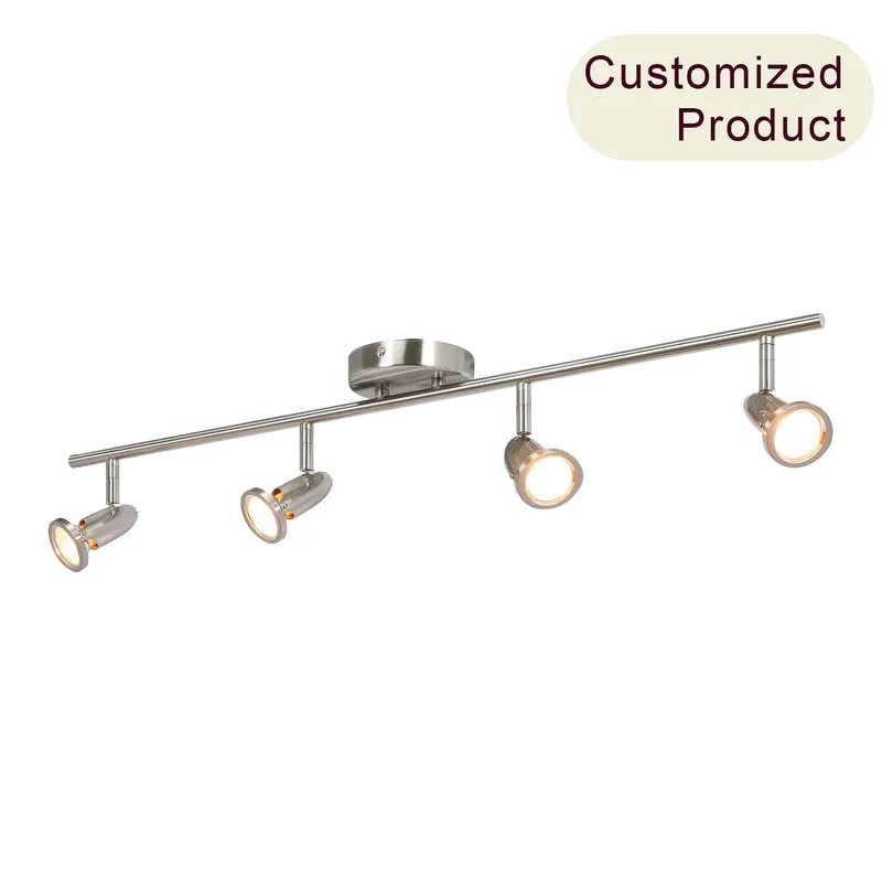 Track Light Fixture, 4 Adjustable Spotlights, Brushed Nickel, Straight Bar Mount XB-TR1224-4-BN — XiNBEi Lighting LED Track Lights 50.0W 