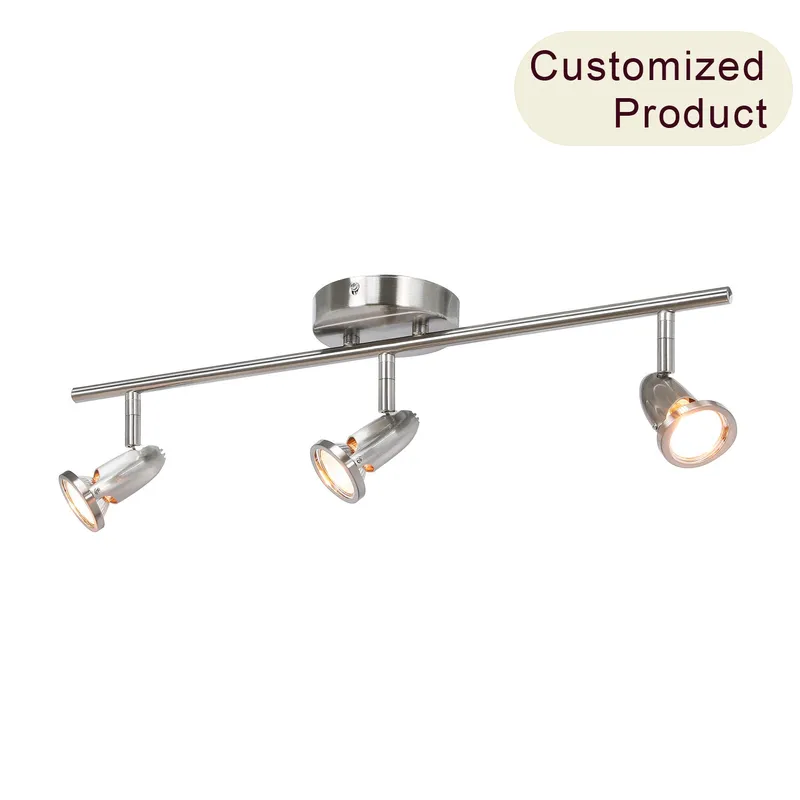 Track Light Fixture, 3 Adjustable Spotlights, Brushed Nickel, Ceiling Mount XB-TR1224-3-BN — XiNBEi Lighting LED Ceiling Lights 50.0W 