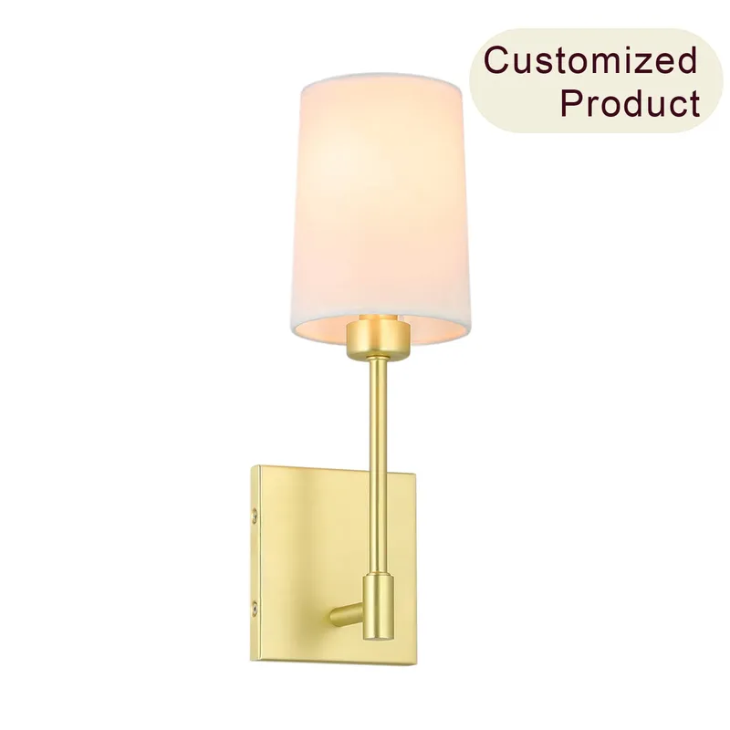 Modern Wall Sconce Light Fixture, Satin Brass Finish, White Fabric Shade, Single Light XB-W1215-1-SB — XiNBEi Lighting LED Wall Lights 40.0W 