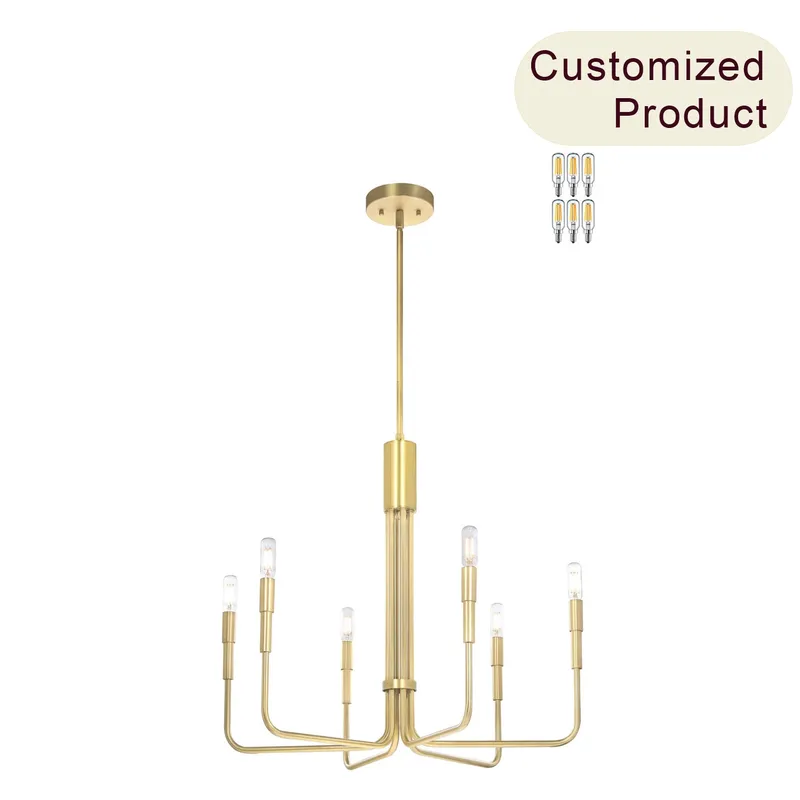 6-Light Chandelier, Brass Pendant Light with LED Bulbs, Living Dining Room Lighting XB-C1213-6-SB — XiNBEi Lighting LED Pendant Lights 3.5W 