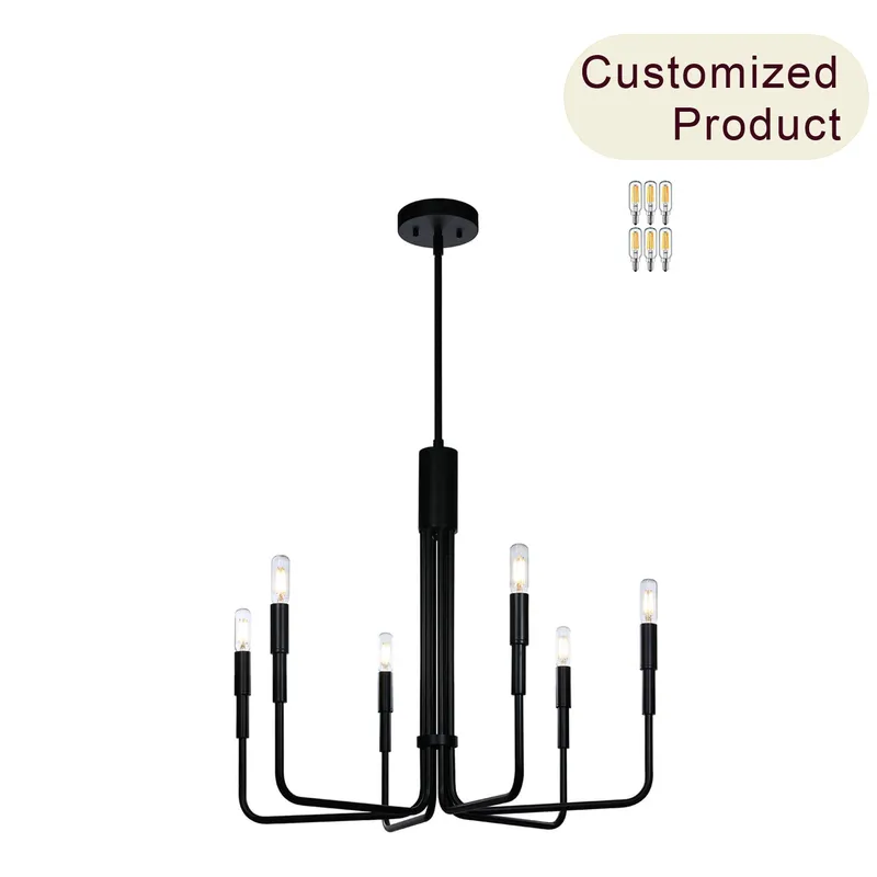 Farmhouse Chandelier, 6-Light Black Pendant Light Fixture for Kitchen Dining Room XB-C1213-6-MBK-1 — XiNBEi Lighting LED Pendant Lights 8.0W 