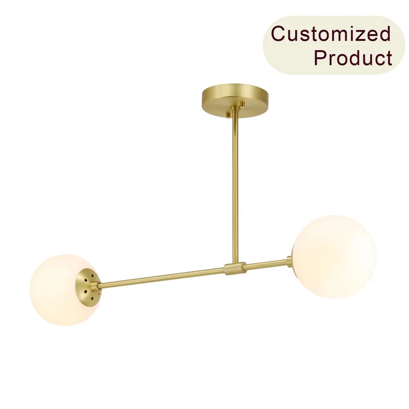 Modern Globe Semi Flush Mount Ceiling Light, 2-Light Satin Brass Fixture XB-SF1211-2-SB-1 — XiNBEi Lighting LED Ceiling Lights 60.0W 