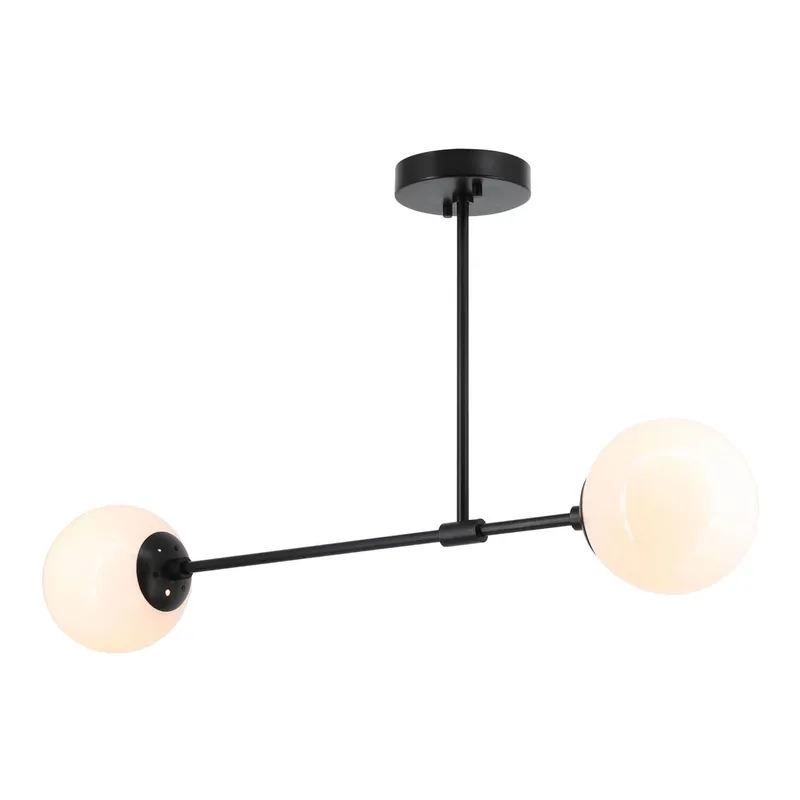 Globe Semi Flush Mount Ceiling Light, 2-Light, Matte Black, White Glass Shades XB-SF1211-2-MBK-1 — XiNBEi Lighting LED Ceiling Lights 60.0W 