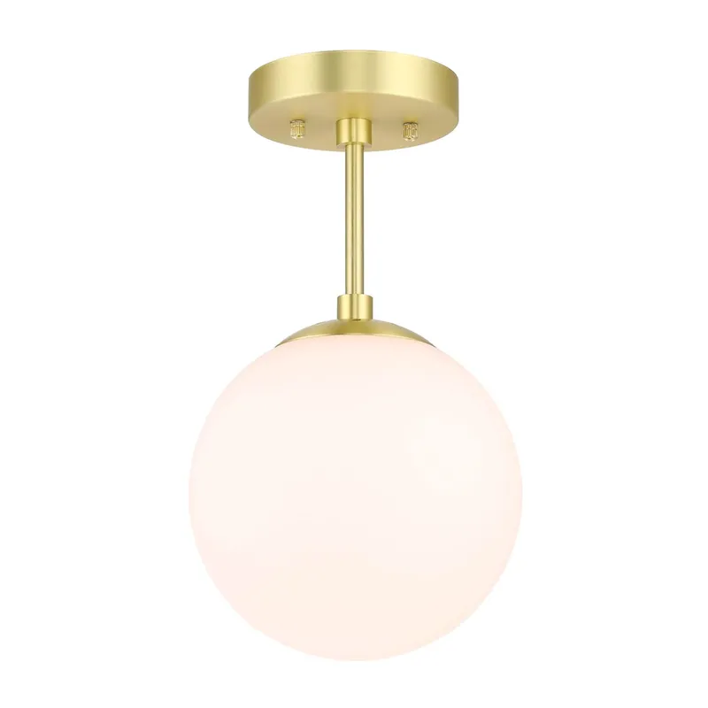 Modern Globe Ceiling Light Fixture, White Glass Shade, Satin Brass Semi Flush Mount XB-SF1211-SB — XiNBEi Lighting LED Ceiling Lights 60.0W 