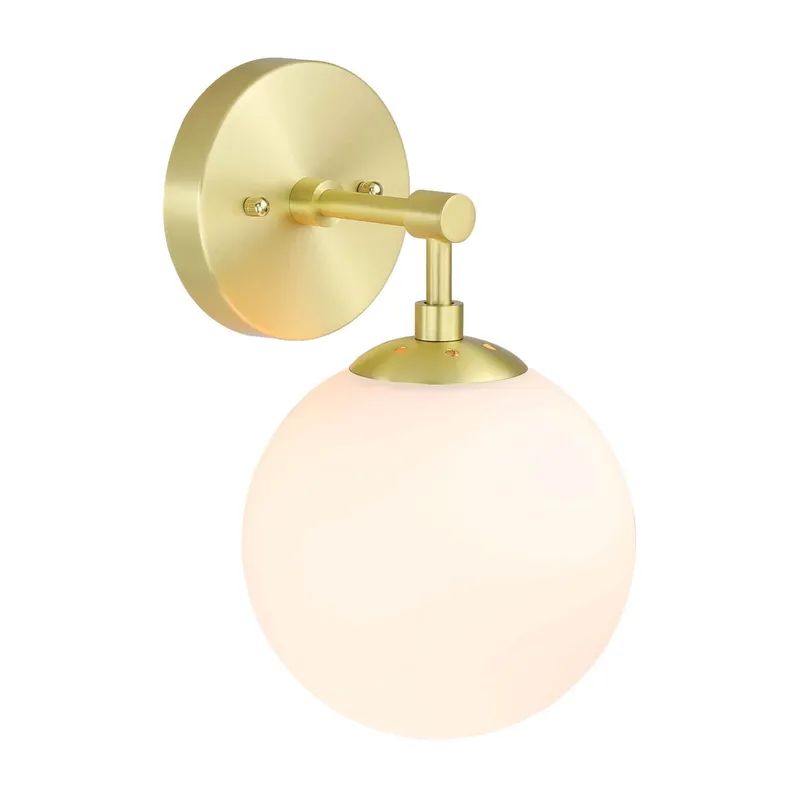 Vintage Wall Sconce Light Fixture, White Globe Glass, Satin Brass, 1-Light XB-W1211-SB — XiNBEi Lighting LED Wall Lights 60.0W 