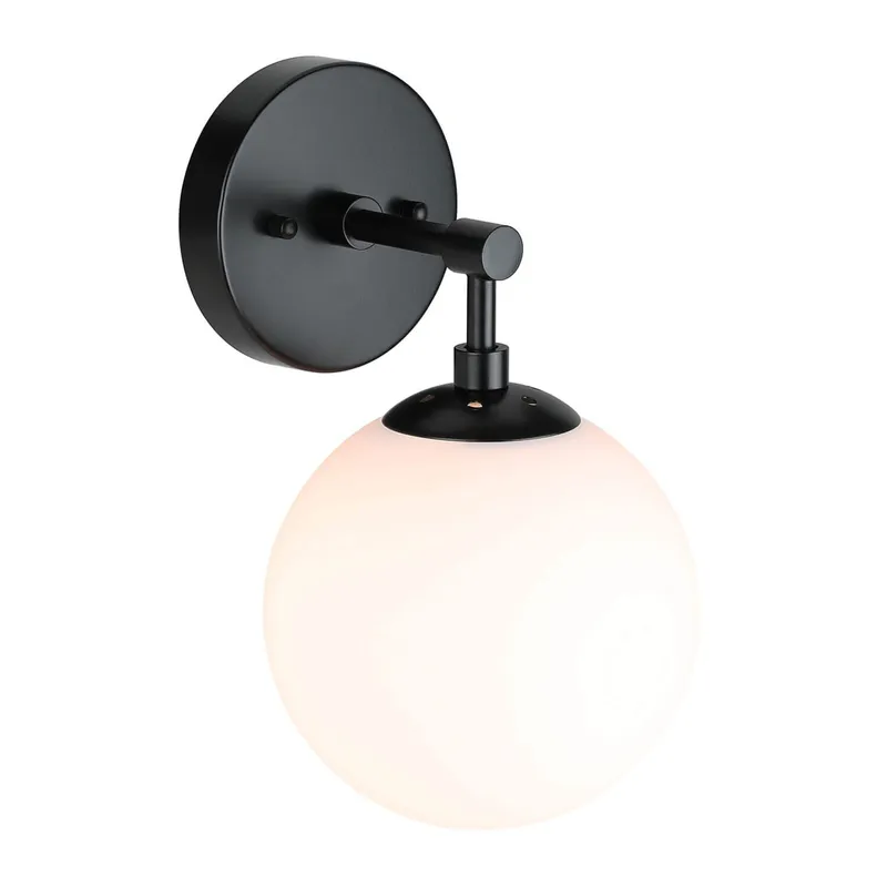 Modern Globe Wall Sconce, Black Metal Mount, White Glass Shade, 7-inch Sphere XB-W1211-MBK — XiNBEi Lighting LED Wall Lights 60.0W 