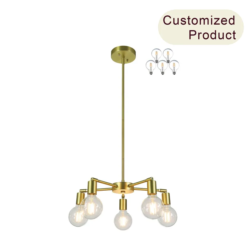 Sputnik Chandelier, 5-Light Brass Pendant with LED Bulbs, Kitchen Dining Room Light XB-C1211-5-SB — XiNBEi Lighting LED Pendant Lights  