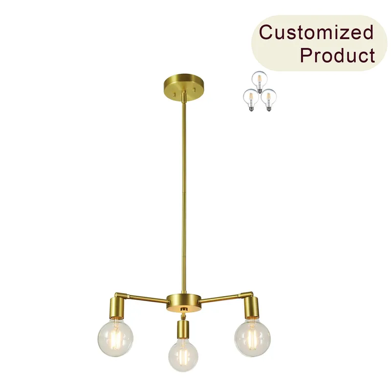 Modern Sputnik Chandelier, 3-Light Pendant Light, Gold with LED Bulbs XB-C1211-3-SB-LED — XiNBEi Lighting LED Pendant Lights  