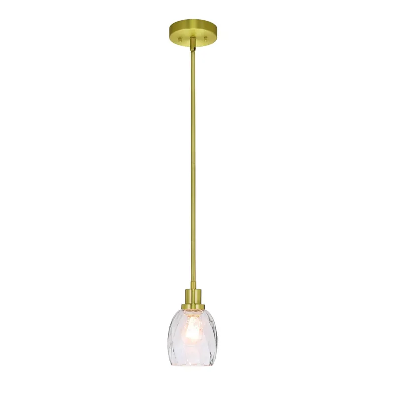 Modern Glass Pendant Light, Clear Textured Shade, Brass Rod Fixture, Single Hanging Lamp XB-P1210-SB — XiNBEi Lighting LED Pendant Lights 60.0W 