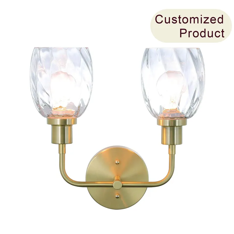Wall Sconce, 2 Light Bathroom Vanity Wall Light with Clear Glass, Satin Brass Finish XB-W1210-2-SB — XiNBEi Lighting LED Wall Lights 60.0W 