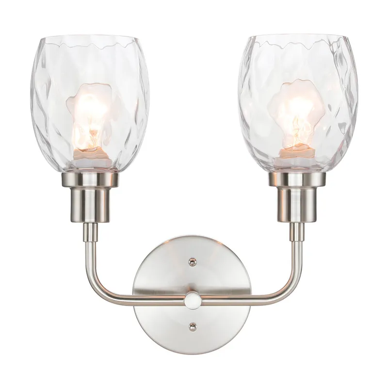 2-Light Bathroom Vanity Wall Sconce, Clear Glass Shade, Brushed Nickel Finish XB-W1210-2-BN — XiNBEi Lighting LED Wall Lights 60.0W 