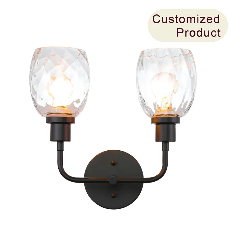 2-Light Bathroom Vanity Wall Sconce, Clear Glass Shade, Matte Black XB-W1210-2-MBK — XiNBEi Lighting LED Wall Lights 60.0W 
