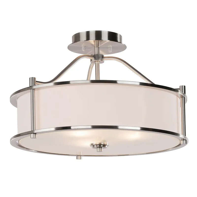 18 inch Modern Semi-Flush Mount Ceiling Light, Brushed Nickel, White Drum Shade XB-SF1199-BN — XiNBEi Lighting LED Ceiling Lights 60.0W 