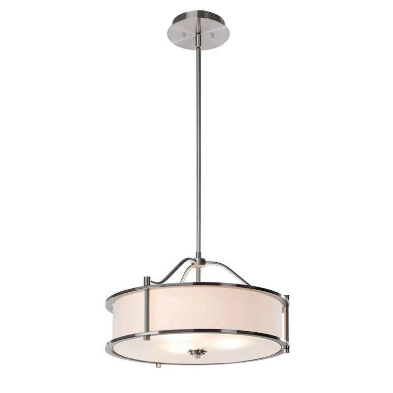 Drum Pendant Light, 18 inch, 3 Light with Fabric Shade, Glass Diffuser, Brushed Nickel XB-P1199-BN — XiNBEi Lighting LED Pendant Lights 60.0W 