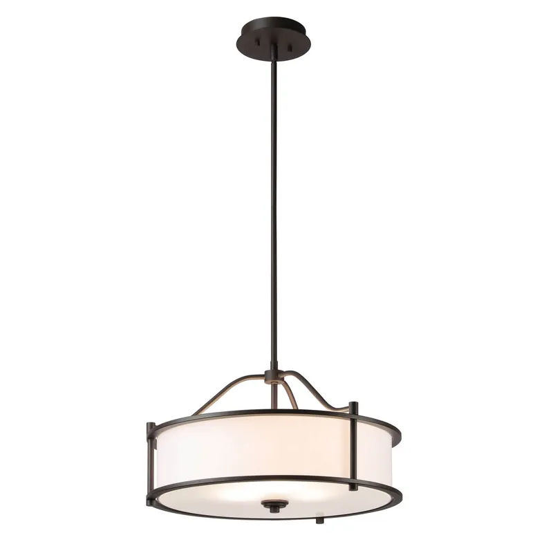Drum Pendant Light, 18 inch, 3-Light with Fabric Shade, Glass Diffuser, Dark Bronze XB-P1199-DB — XiNBEi Lighting LED Pendant Lights 60.0W 