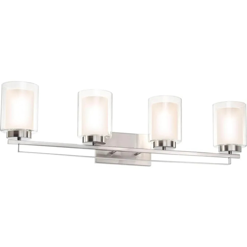 4 Light Bathroom Vanity Lighting with Dual Glass Shade in Brushed Nickel XB-W1195-4-BN — XiNBEi Lighting LED Wall Lights 60.0W 