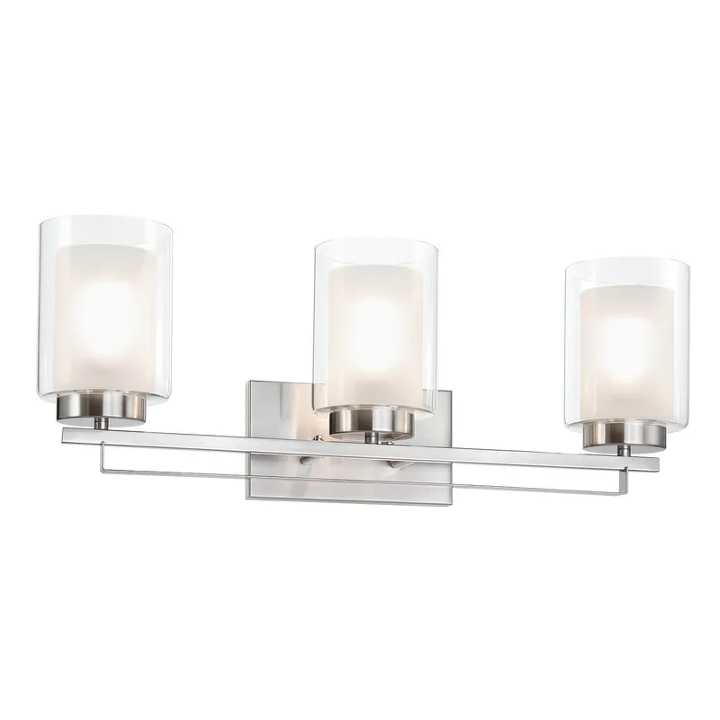 3 Light Bathroom Vanity Lighting with Dual Glass Shade in Brushed Nickel XB-W1195-3-BN — XiNBEi Lighting LED Wall Lights 60.0W 