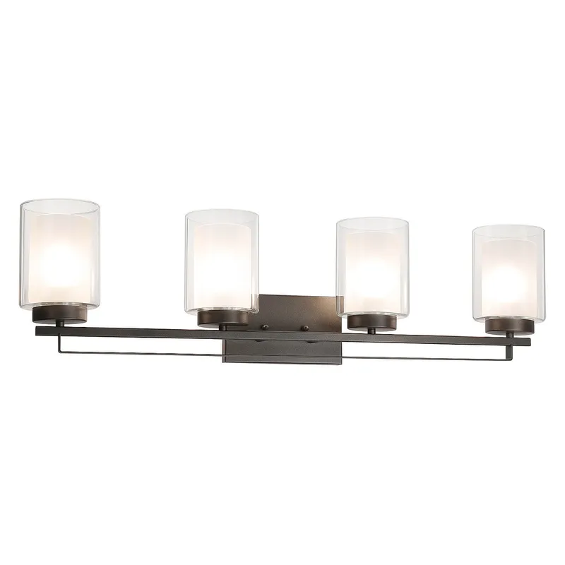 4 Light Bathroom Vanity Lighting with Dual Glass Shade in Dark Bronze XB-W1195-4-DB — XiNBEi Lighting LED Wall Lights 60.0W 