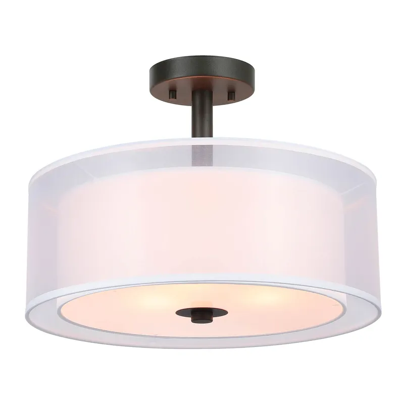 16 inch Semi Flush Mount Ceiling Light with Fabric Shade in Dark Bronze XB-SF1194-DB — XiNBEi Lighting LED Ceiling Lights 60.0W 