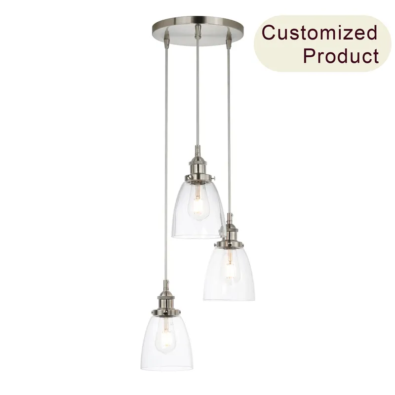 Modern 3-Light Adjustable Glass Pendant Lighting in Brushed Nickel XB-P1160-3-CL-BN — XiNBEi Lighting LED Pendant Lights 60.0W 