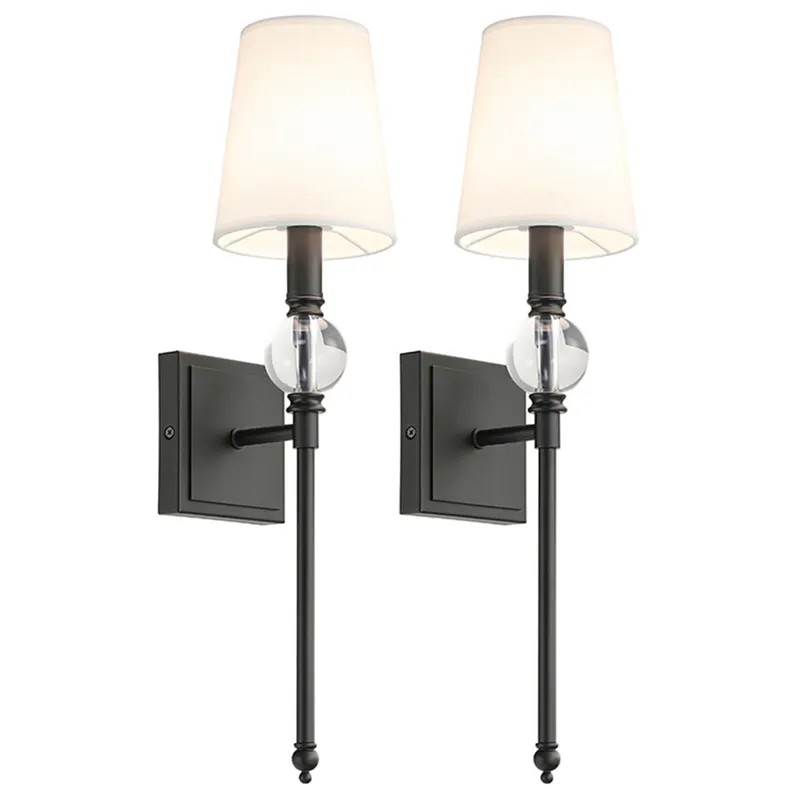 Set of 2 Wall Sconce Light Fixtures, Crystal Globe Accent, Fabric Shade, Matte Black XB-W1313-MB — XiNBEi Lighting LED Wall Lights 40.0W 