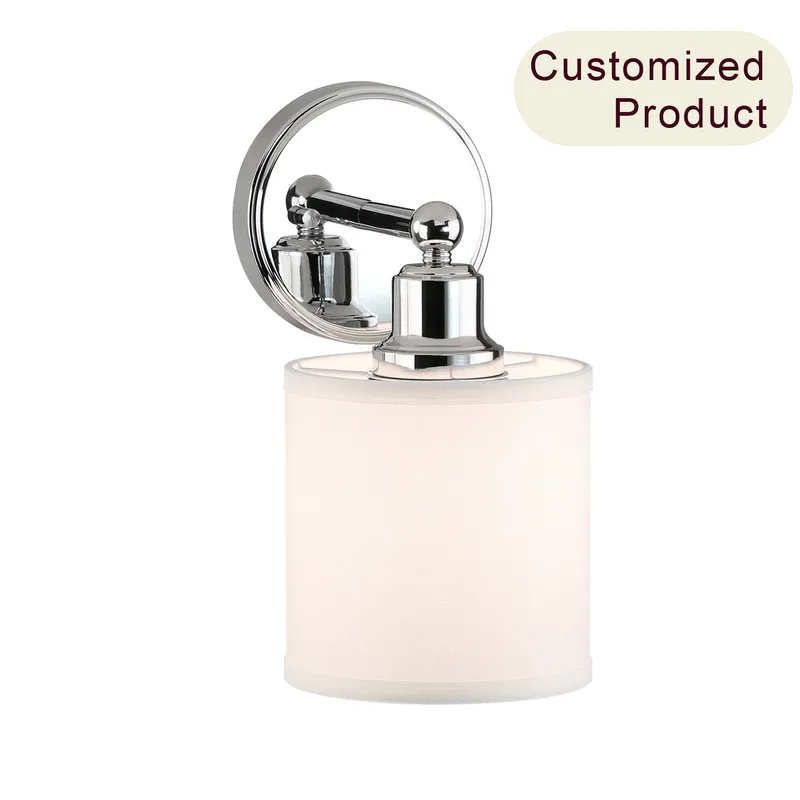 Modern Chrome Wall Sconce with Fabric Drum Shade XB-W1214-1-CH — XiNBEi Lighting LED Wall Lights 60.0W 