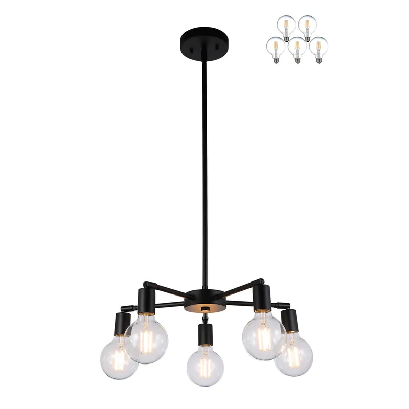 Modern 5-Light Matte Black Chandelier with LED Bulbs XB-C1211-5-MBK — XiNBEi Lighting LED Pendant Lights 10.0W 