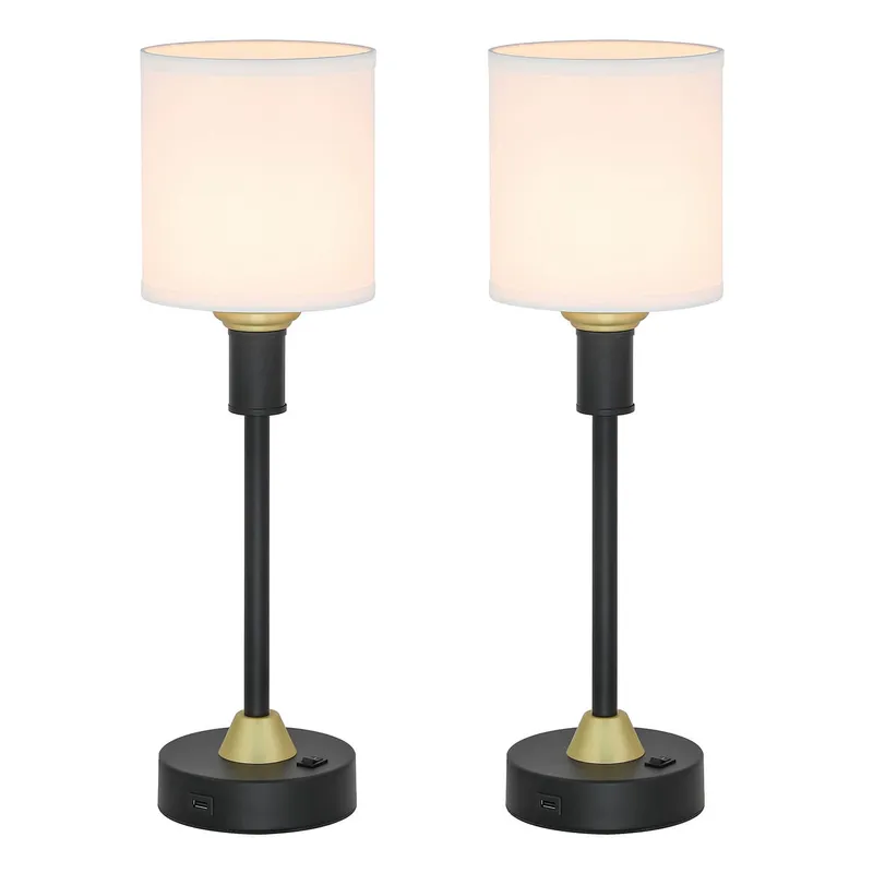 Mid Century Modern Table Lamp with USB Port, Fabric Shade,  Black & Gold (2 Pack) XB-TL291-MB — XiNBEi Lighting LED General Lighting 60.0W 