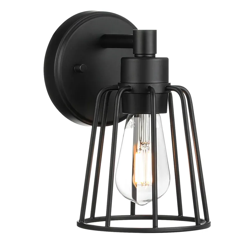Vintage Cage Farmhouse Wall Sconce - Black Light Fixtures XB-W1287-1-MB — XiNBEi Lighting LED Wall Lights 60.0W 