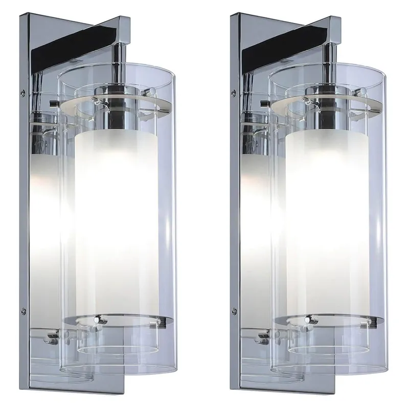 Set of 2 Modern Bathroom Wall Sconces, Clear and Frosted Glass Shade, Chrome XB-W1159-2-CH — XiNBEi Lighting LED Wall Lights 60.0W 